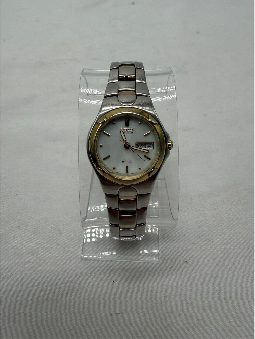 Citizen Eco-Drive Watch Women 25mm Silver Gold Tone E000-K17578 Day Date